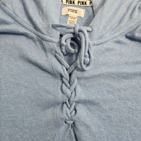 Victoria's Secret Pink Women XS Blue Lace Up Pullover Hoodie Sweatshirt - Picture 4 of 13